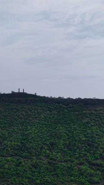 Vertical Aerial View of Asirgarh Fort Ruins Amidst Lush Green Hills, Burhanpur, Madhya Pradesh