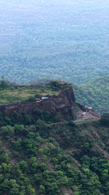 Vertical Aerial View of Asirgarh Fort Ruins Amidst Lush Green Hills, Burhanpur, Madhya Pradesh