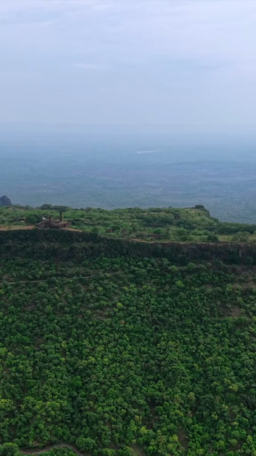 Vertical Aerial View of Asirgarh Fort Ruins Amidst Lush Green Hills, Burhanpur, Madhya Pradesh