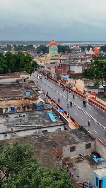 Vertical Aerial View of Ayodhya Cityscape in India