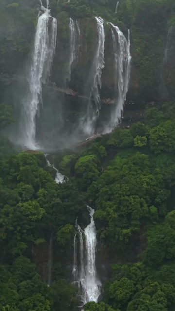 Vertical Aerial View of Baba Waterfall Kumbhavade Amboli Sindhudurg Maharashtra India