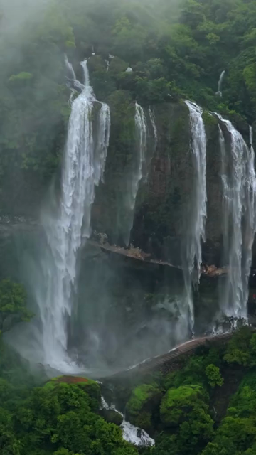 Vertical Aerial View of Baba Waterfall Kumbhavade Amboli Sindhudurg Maharashtra India