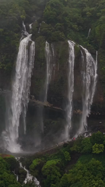 Vertical Aerial View of Baba Waterfall Kumbhavade Amboli Sindhudurg Maharashtra India