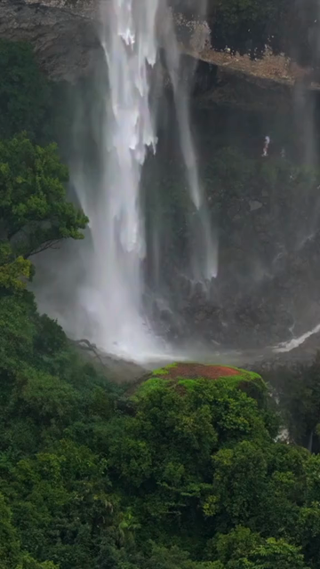Vertical Aerial View of Baba Waterfall Kumbhavade Amboli Sindhudurg Maharashtra India