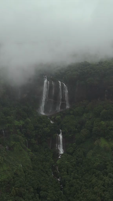 Vertical Aerial View of Baba Waterfall Kumbhavade Amboli Sindhudurg Maharashtra India