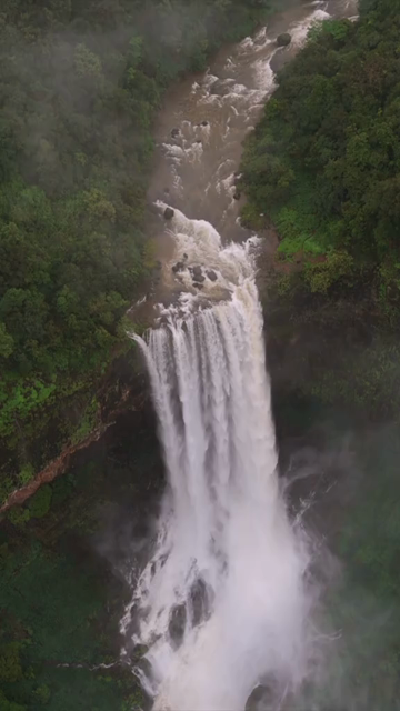 Vertical Aerial View of Baba Waterfall Kumbhavade Amboli Sindhudurg Maharashtra India