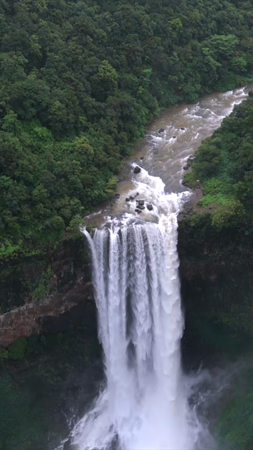 Vertical Aerial View of Baba Waterfall Kumbhavade Amboli Sindhudurg Maharashtra India