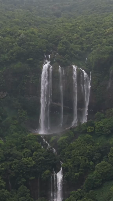 Vertical Aerial View of Baba Waterfall Kumbhavade Amboli Sindhudurg Maharashtra India