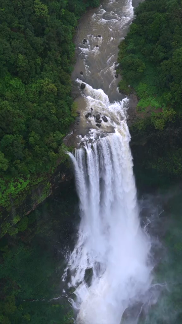 Vertical Aerial View of Baba Waterfall Kumbhavade Amboli Sindhudurg Maharashtra India