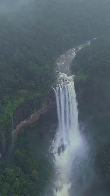 Vertical Aerial View of Baba Waterfall Kumbhavade Amboli Sindhudurg Maharashtra India
