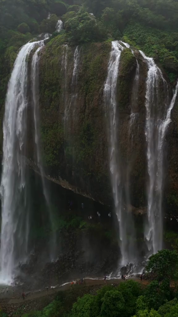 Vertical Aerial View of Baba Waterfall Kumbhavade Amboli Sindhudurg Maharashtra India
