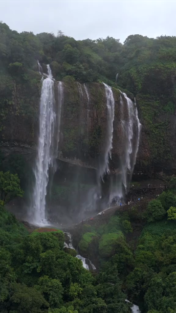 Vertical Aerial View of Baba Waterfall Kumbhavade Amboli Sindhudurg Maharashtra India