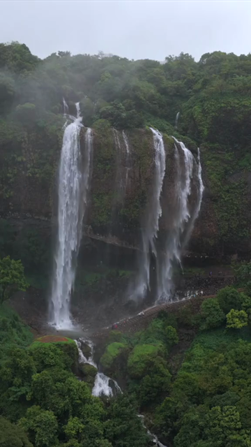 Vertical Aerial View of Baba Waterfall Kumbhavade Amboli Sindhudurg Maharashtra India