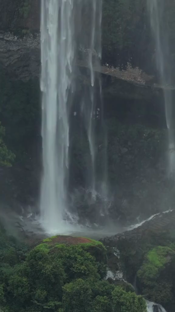Vertical Aerial View of Baba Waterfall Kumbhavade Amboli Sindhudurg Maharashtra India