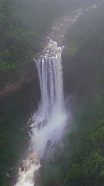 Vertical Aerial View of Baba Waterfall Kumbhavade Amboli Sindhudurg Maharashtra India