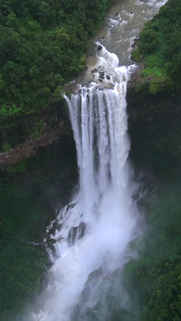 Vertical Aerial View of Baba Waterfall Kumbhavade Amboli Sindhudurg Maharashtra India