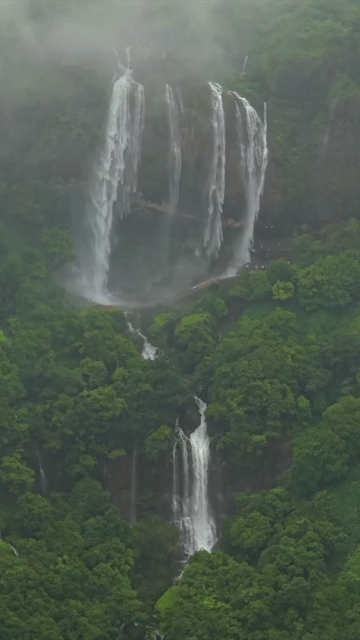 Vertical Aerial View of Baba Waterfall Kumbhavade Amboli Sindhudurg Maharashtra India