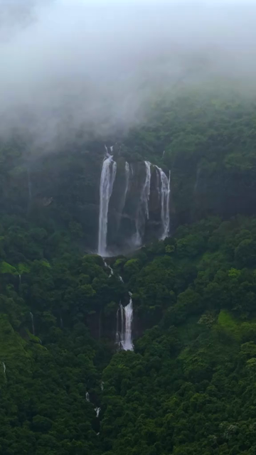 Vertical Aerial View of Baba Waterfall Kumbhavade Amboli Sindhudurg Maharashtra India