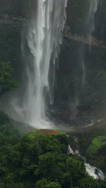 Vertical Aerial View of Baba Waterfall Kumbhavade Amboli Sindhudurg Maharashtra India