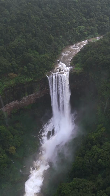 Vertical Aerial View of Baba Waterfall Kumbhavade Amboli Sindhudurg Maharashtra India