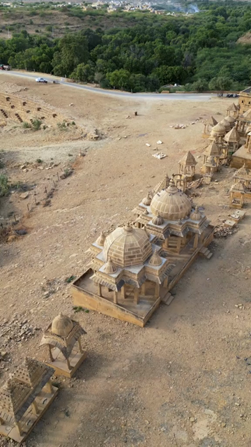 Vertical Aerial View of Bada Bagh Cenotaphs in Jaisalmer, Rajasthan