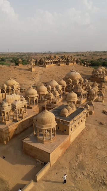Vertical Aerial View of Bada Bagh Cenotaphs in Jaisalmer, Rajasthan