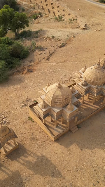 Vertical Aerial View of Bada Bagh Cenotaphs in Jaisalmer, Rajasthan