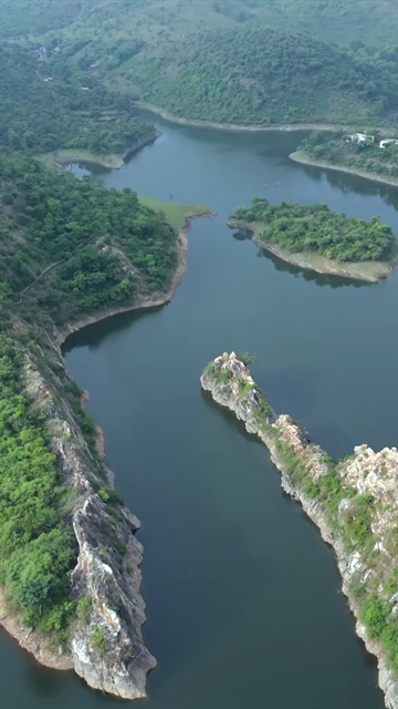 Vertical Aerial View of Bahubali Hills and Badi Lake Udaipur Rajasthan India