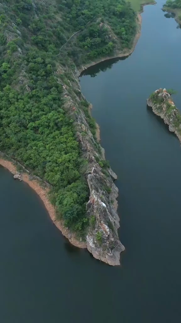 Vertical Aerial View of Bahubali Hills and Badi Lake Udaipur Rajasthan India