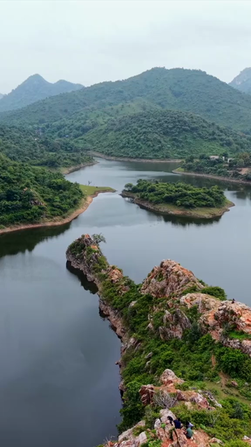 Vertical Aerial View of Bahubali Hills and Badi Lake Udaipur Rajasthan India