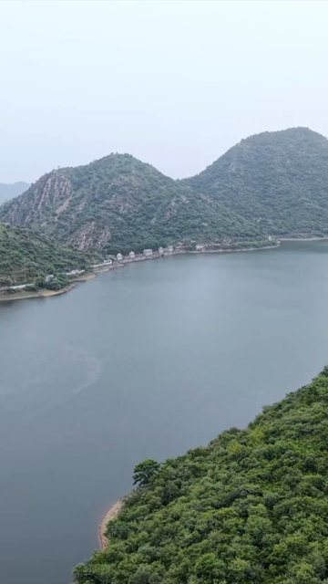 Vertical Aerial View of Bahubali Hills and Badi Lake Udaipur Rajasthan India