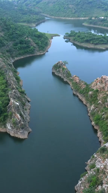 Vertical Aerial View of Bahubali Hills and Badi Lake Udaipur Rajasthan India