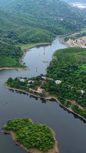 Vertical Aerial View of Bahubali Hills and Badi Lake Udaipur Rajasthan India