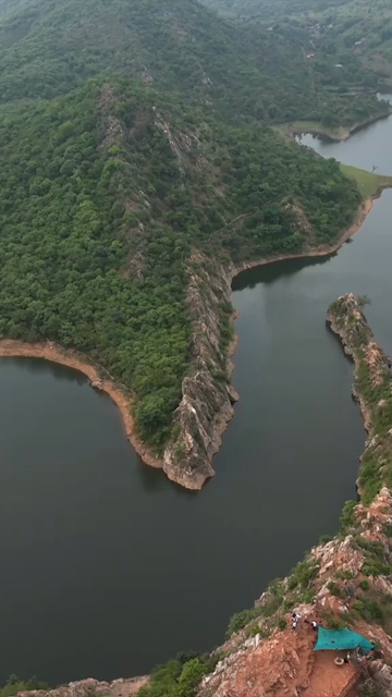 Vertical Aerial View of Bahubali Hills and Badi Lake Udaipur Rajasthan India