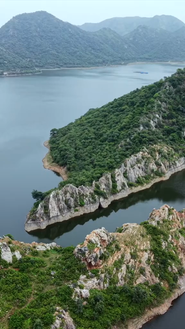 Vertical Aerial View of Bahubali Hills and Badi Lake Udaipur Rajasthan India