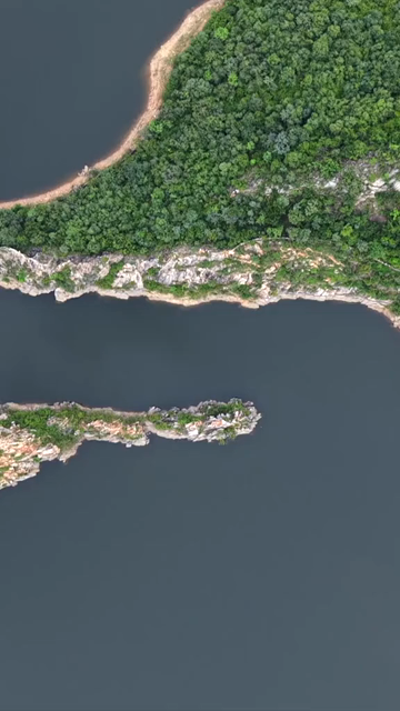 Vertical Aerial View of Bahubali Hills and Badi Lake Udaipur Rajasthan India