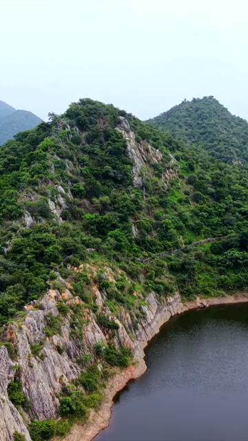 Vertical Aerial View of Bahubali Hills and Badi Lake Udaipur Rajasthan India