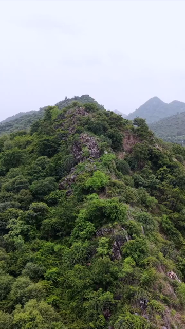 Vertical Aerial View of Bahubali Hills and Badi Lake Udaipur Rajasthan India
