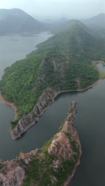Vertical Aerial View of Bahubali Hills and Badi Lake Udaipur Rajasthan India