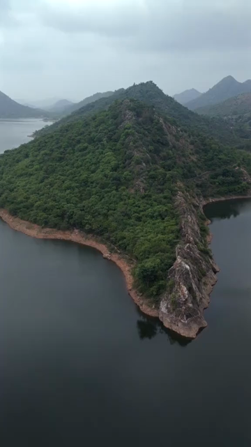 Vertical Aerial View of Bahubali Hills and Badi Lake Udaipur Rajasthan India