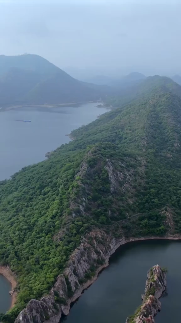 Vertical Aerial View of Bahubali Hills and Badi Lake Udaipur Rajasthan India