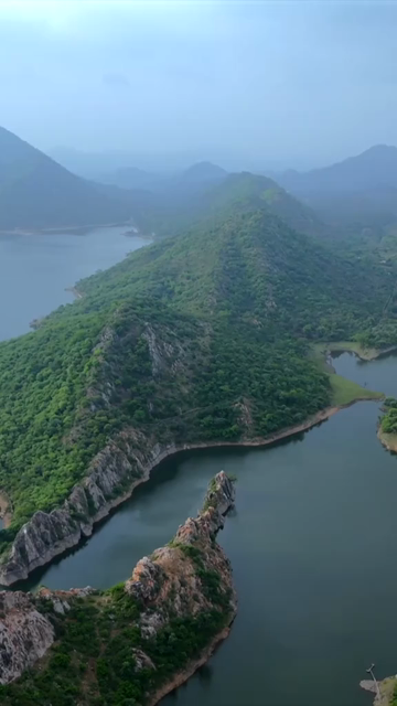 Vertical Aerial View of Bahubali Hills and Badi Lake Udaipur Rajasthan India