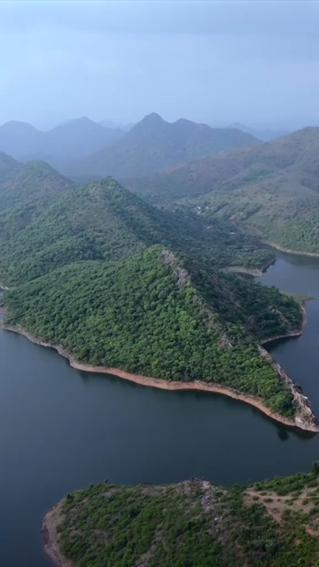 Vertical Aerial View of Bahubali Hills and Badi Lake Udaipur Rajasthan India