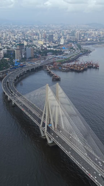 Vertical Aerial View of Bandra Worli Sea Link Mumbai Maharashtra