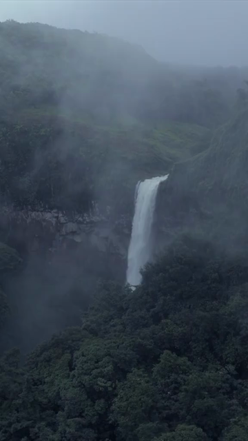 Vertical Aerial View of Barki Waterfall Amid Lush Green Forest Kolhapur Maharashtra