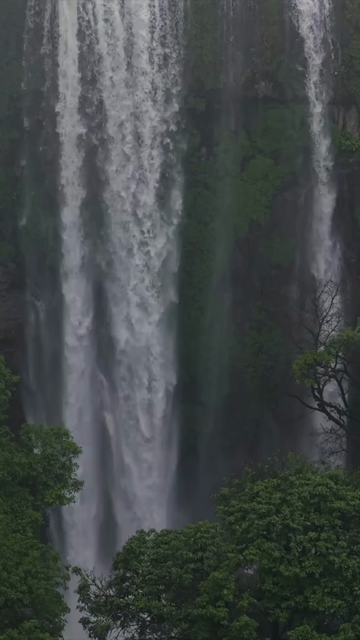 Vertical Aerial View of Barki Waterfall Amid Lush Green Forest Kolhapur Maharashtra