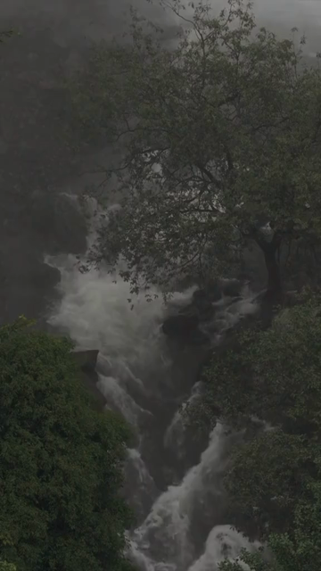 Vertical Aerial View of Barki Waterfall Amid Lush Green Forest Kolhapur Maharashtra