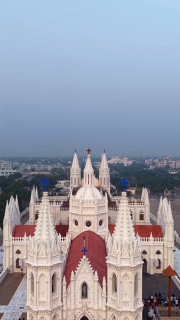 Vertical Aerial View of Basilica of Our Lady of Good Health Velankanni Tamil Nadu India