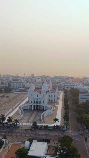 Vertical Aerial View of Basilica of Our Lady of Good Health Velankanni Tamil Nadu India