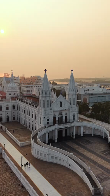 Vertical Aerial View of Basilica of Our Lady of Good Health Velankanni Tamil Nadu India